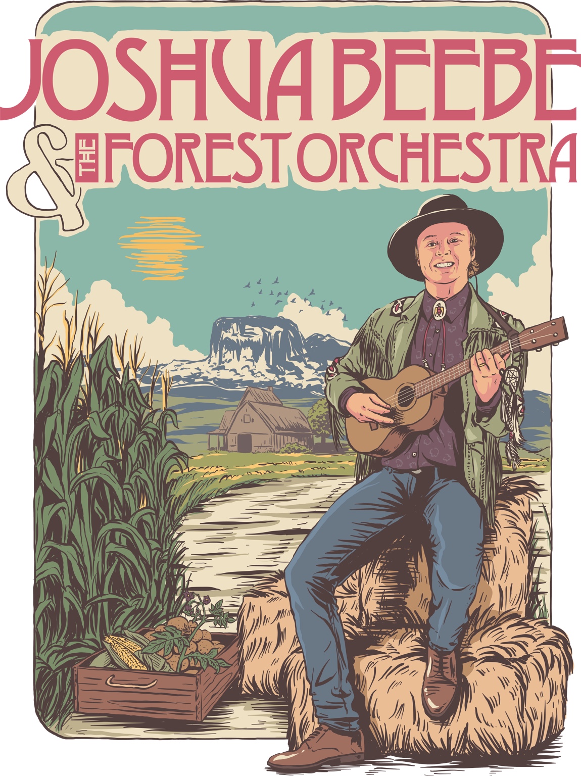 Illustrated prairie poster for Joshua Beebe and The Forest Orchestra